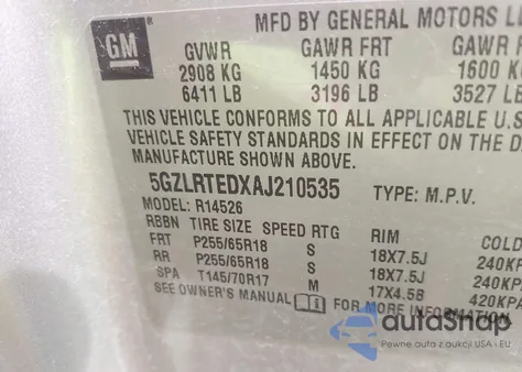 2010 Saturn Outlook Xe from USA, damaged, VIN 5GZLRTEDXAJ210535